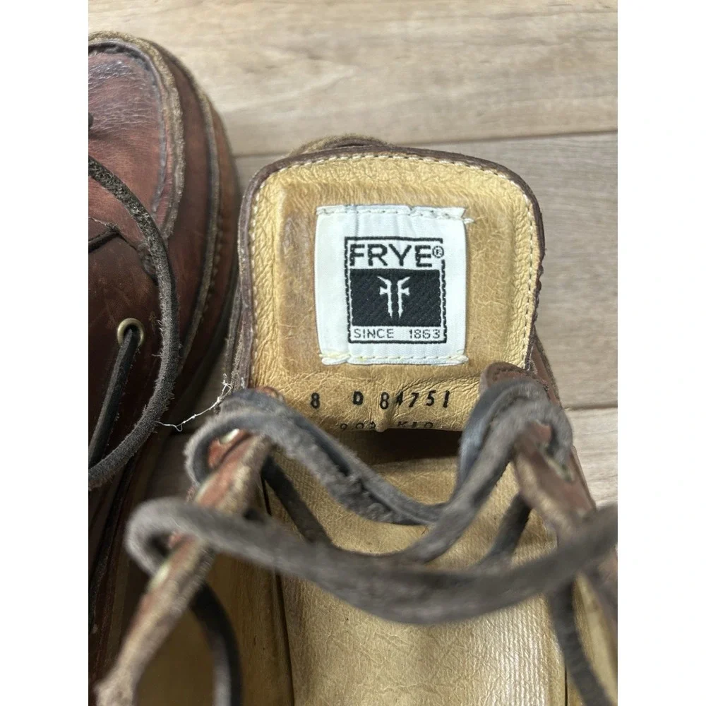 FRYE Nolan Brown Leather Moc Toe Boat Shoes Men's 8D,Mexico Double Bottom Sole